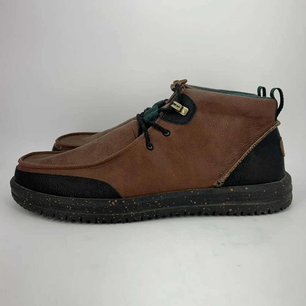 Hey Dude Bradley Chukka Classic Boots Mens Size 14 Brown Leather Lined Casual